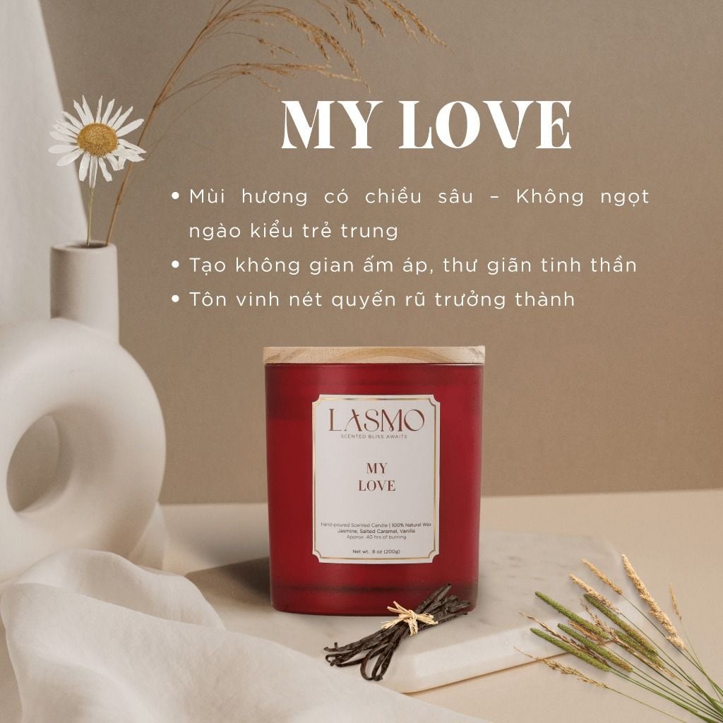  Nến Thơm Quà Tặng Cao Cấp Lasmo My Love 200gr - Hương Thơm Thư Giãn Giúp Ngủ Ngon 