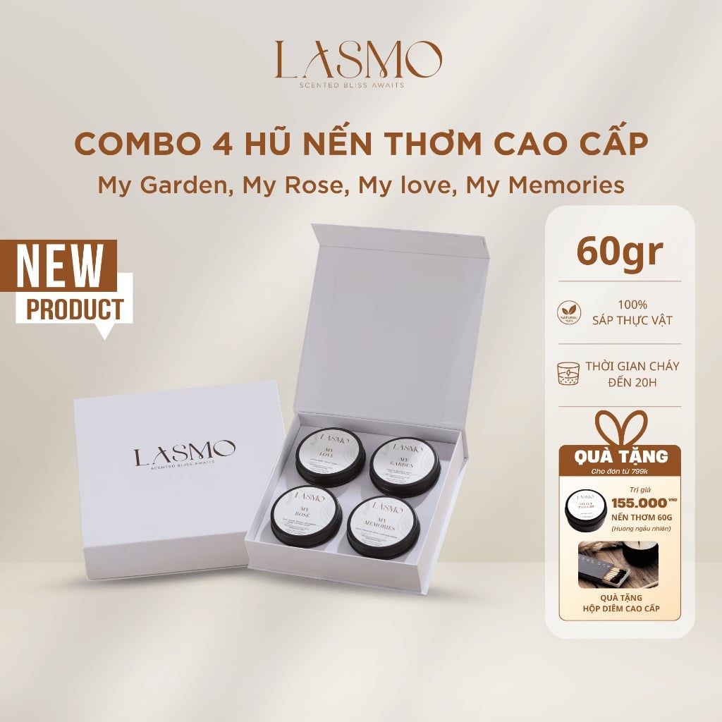  Combo 4 Hũ Nến Thơm Quà Tặng Cai Cấp Lasmo 60gr - Hương Thơm Thư Giãn Giúp Ngủ Ngon 