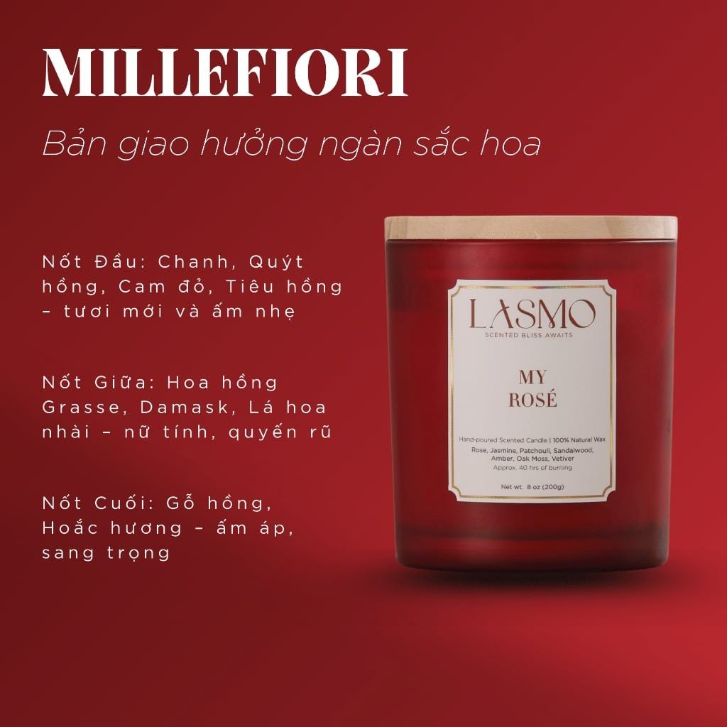  Nến Thơm Quà Tặng Cao Cấp Lasmo My Rosé 200gr - Hương Thơm Thư Giãn Giúp Ngủ Ngon 