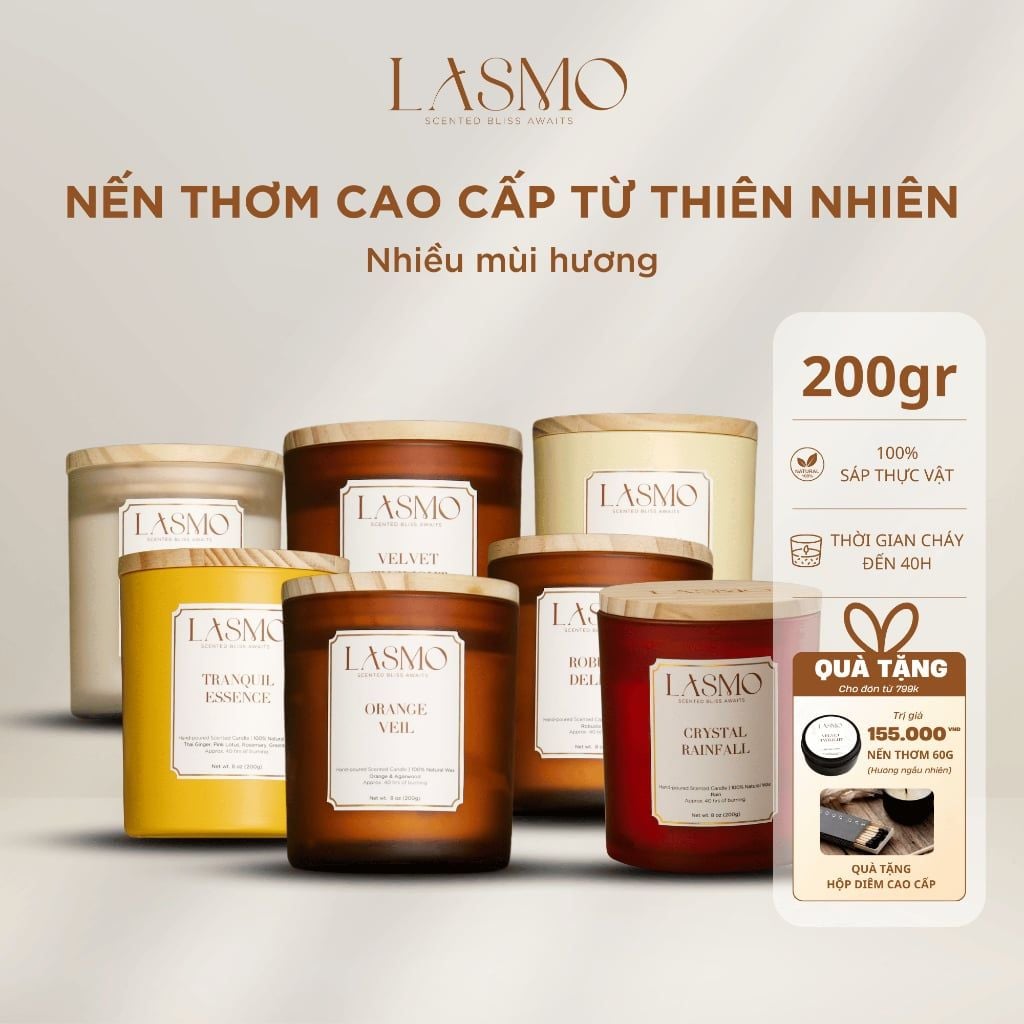  Nến Thơm Quà Tặng Cao Cấp LASMO 200gr Giúp Thư Giãn Dễ Ngủ Với Nhiều Hương 