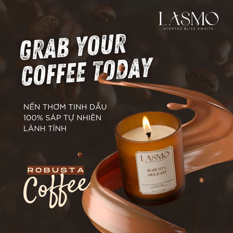 Nến thơm LASMO Robusta Delight mùi Cà phê Robusta nồng nàn 8oz 200gr - nến thơm tinh dầu thiên nhiên