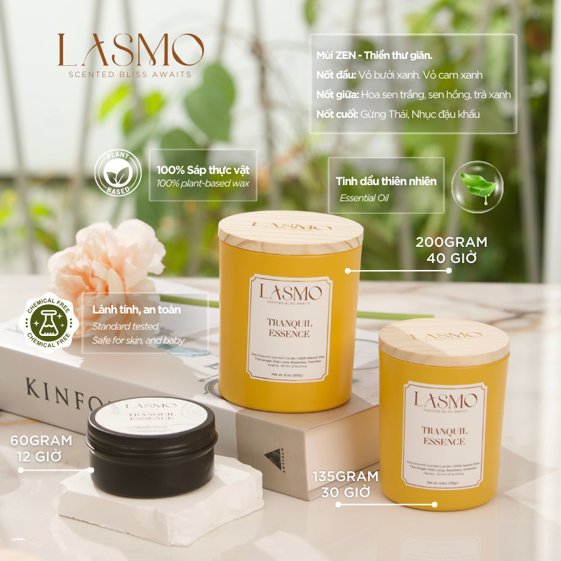  Nến thơm LASMO Tranquil Essence mùi Thiền thư giãn size 8oz 200gr - nến thơm tinh dầu thiên nhiên 