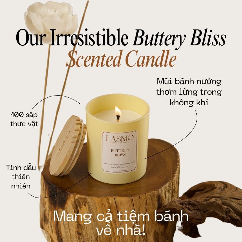 Nến thơm LASMO Buttery Bliss mùi Bánh quy bơ size 8oz 200gr - nến thơm tinh dầu thiên nhiên