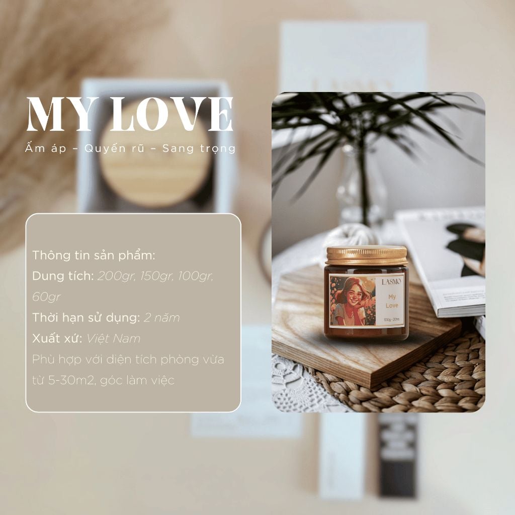  Nến Thơm Quà Tặng Cao Cấp Lasmo My Love 200gr - Hương Thơm Thư Giãn Giúp Ngủ Ngon 