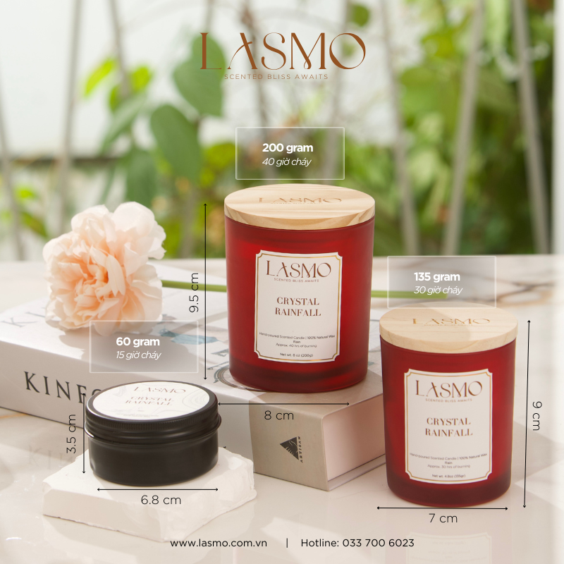  Nến thơm LASMO Crystal Rainfall mùi Mưa thư giãn size 2oz 60gram - nến thơm tinh dầu thiên nhiên 