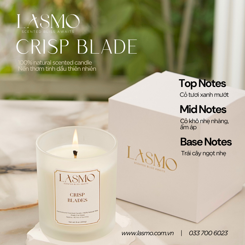 Nến thơm LASMO Crisp Blade mùi Cỏ Mới Cắt size 8oz 200gr - nến thơm tinh dầu thiên nhiên