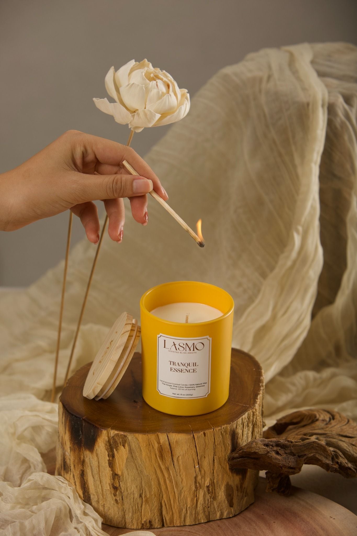  Nến thơm LASMO Tranquil Essence mùi Thiền thư giãn size 8oz 200gr - nến thơm tinh dầu thiên nhiên 